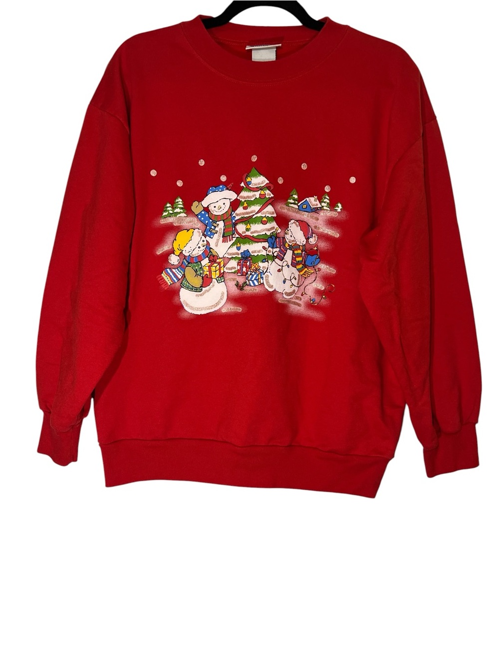Basic Editions Red Holiday Graphic Crewneck Sweater - Festive Scene